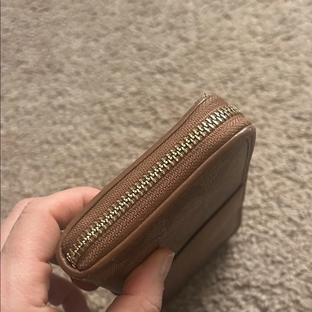 Coach Signature Brown and Tan Zip Wallet - Picture 5 of 8